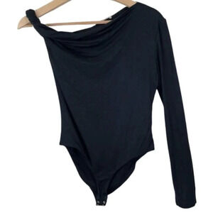 Shaina Mote  Womens Size 4 Cowl Neck Black Soft One Shoulder Bodysuit
